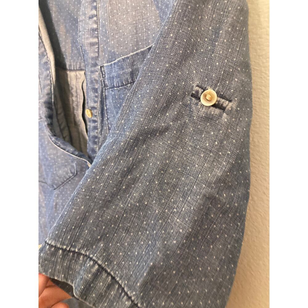 Cloth & Stone Anthropologie Button Down Denim Chambray Shirt Polkdots Sz M - Picture 4 of 9